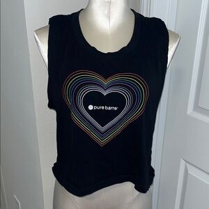 Pure Barre Black Muscle Tee with Rainbow Heart